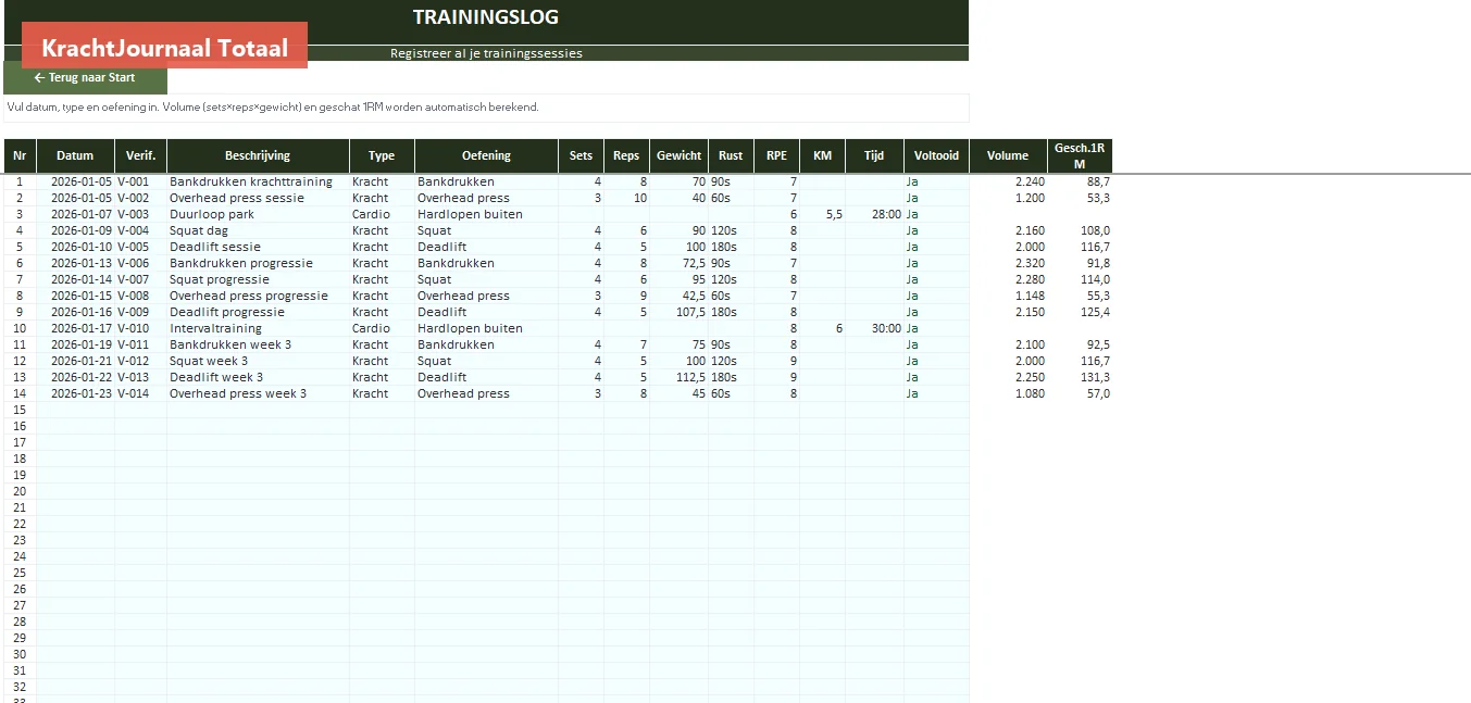 Trainingslog met 600 regels capaciteit