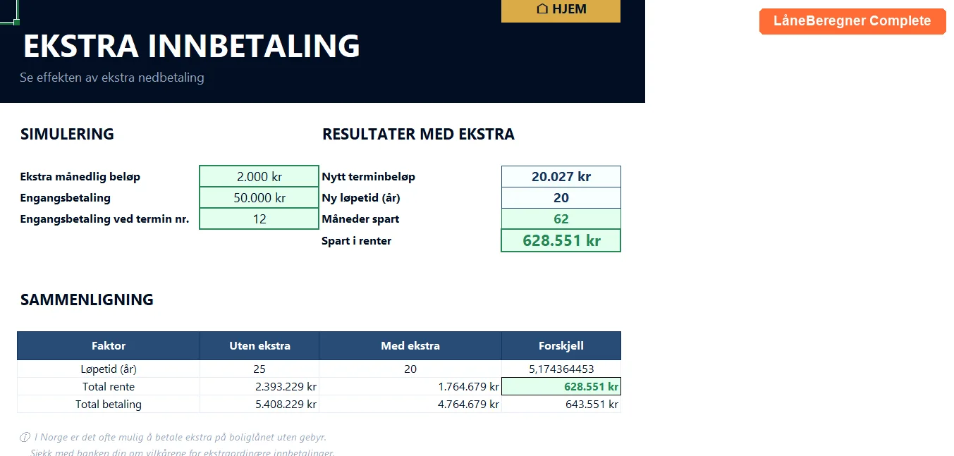 Effekt av ekstra innbetaling